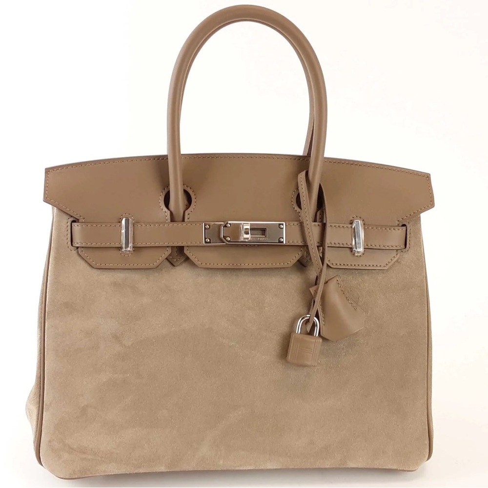 Hermes Birkin 30 Gray Grizzly Suede Palladium Hardware Handbag